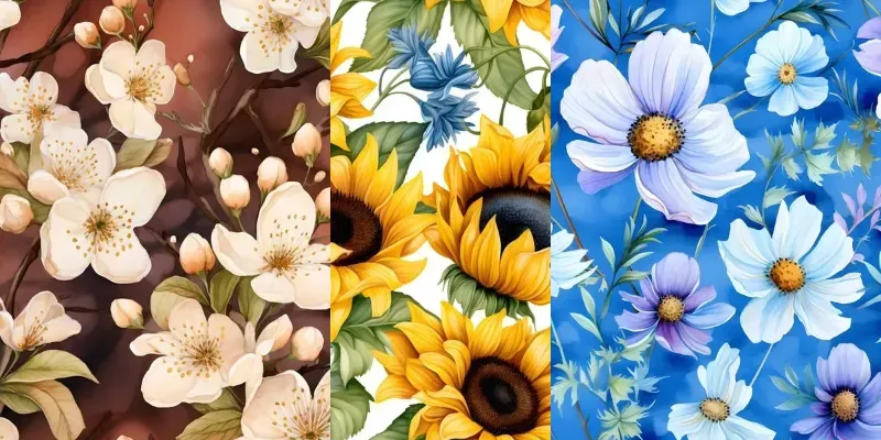 Watercolor Flowers Seamless Patterns generated by undefined