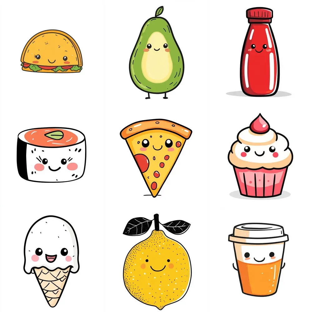 Adorable Food Cartoon Doodles