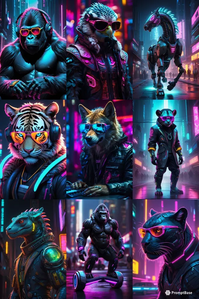 Futuristic Neon Cyberpunk Animals