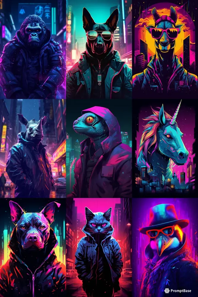 Cyberpunk Neon Wildlife Animals