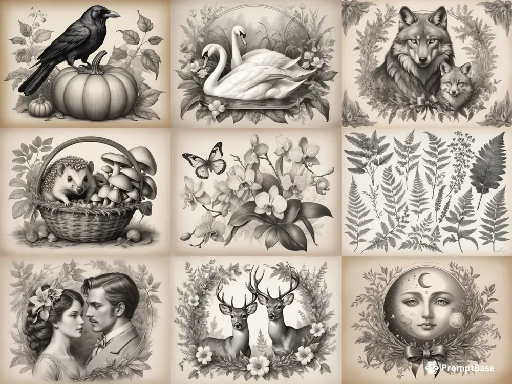 Antique Style Graphite Cliparts