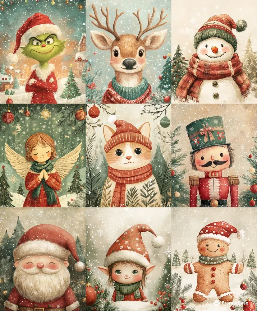 Vintage Cozy Christmas Illustrations