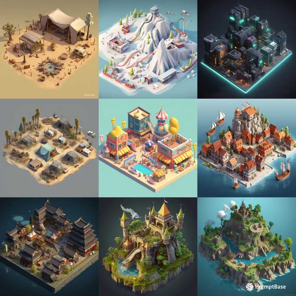 3D Rendered Isometric Design Game Scenes