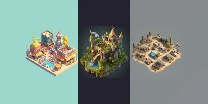 3D Rendered Isometric Design Game Scenes generated by undefined