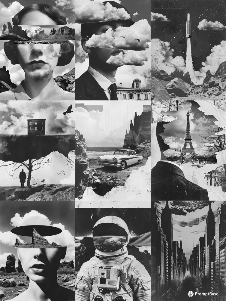 Black  White Analog Collage Photo Art