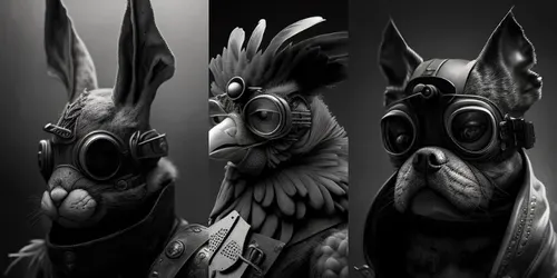 Black And White Steampunk Animal Portraits generated by midjourney