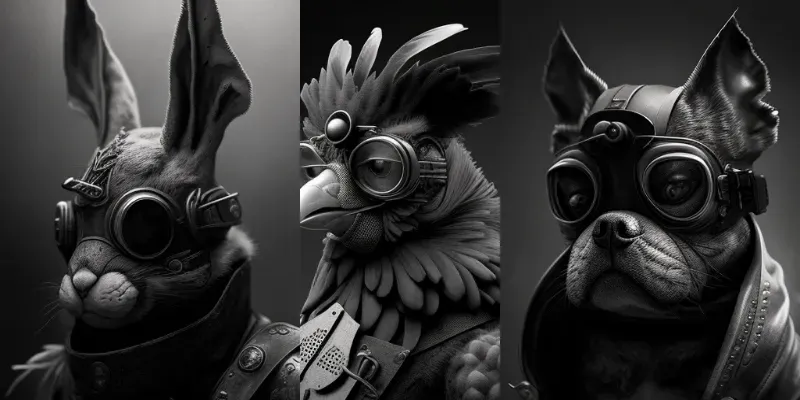 Black And White Steampunk Animal Portraits generated by undefined