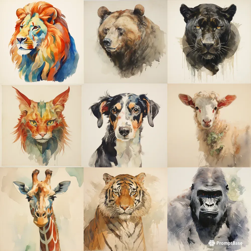 Watercolor Animals Early American Style