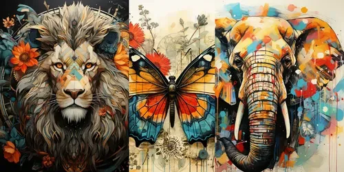 Abstract Animal Art Collages generated by midjourney