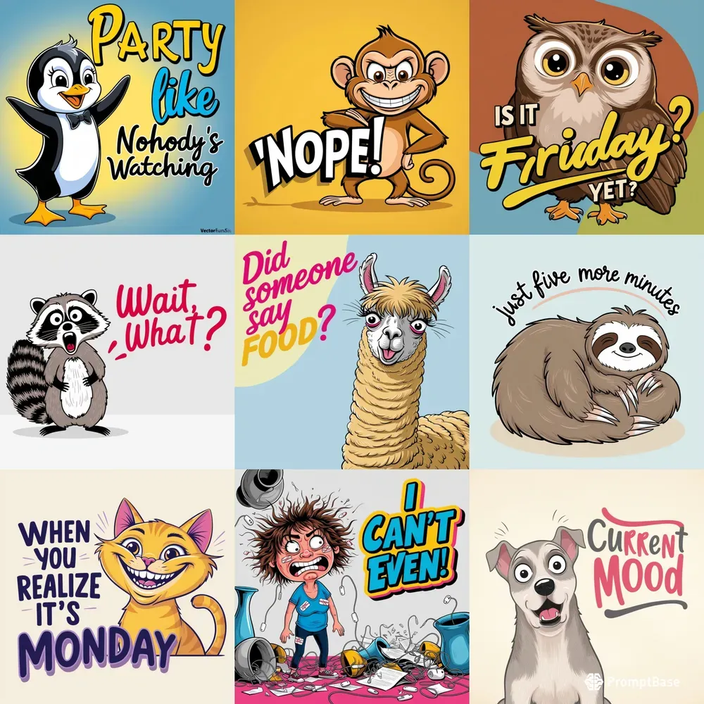 Humorous Vector Meme Text Illustrations