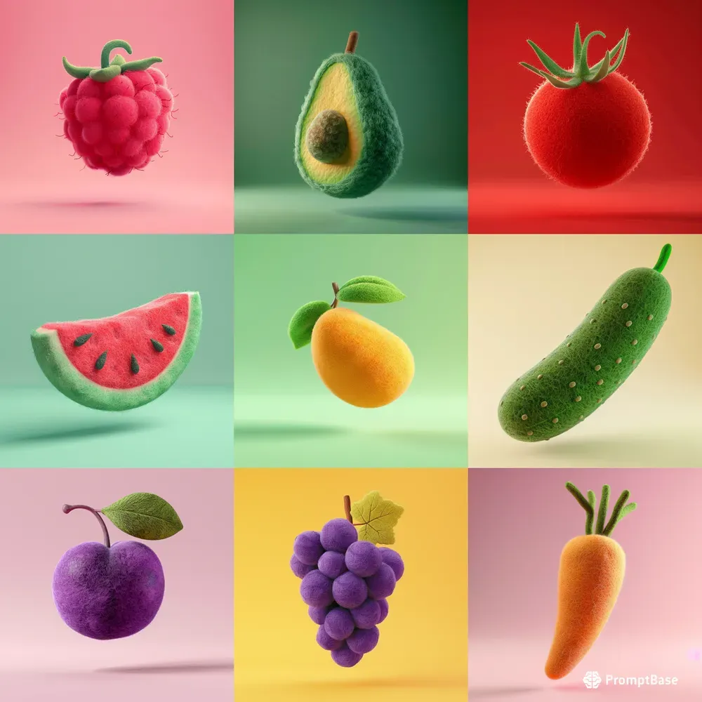 Super Cute Fruit Veg 3D Felt Icons