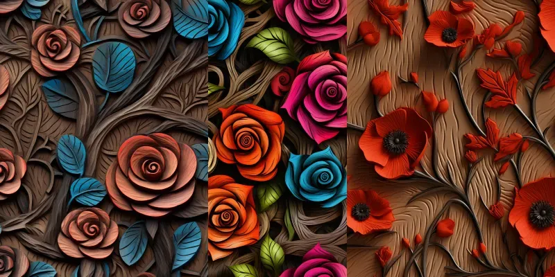 Etched Wood Seamless Floral Patterns generated by undefined