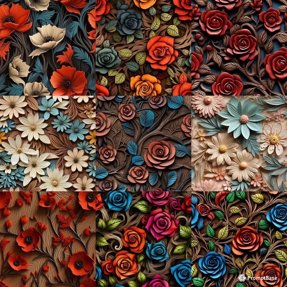 Etched Wood Seamless Floral Patterns