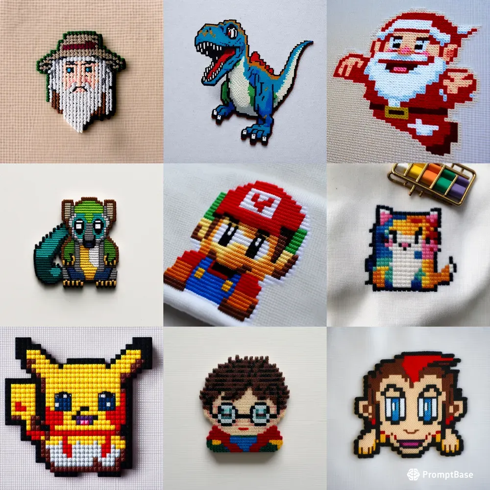 Embroidery Patterns In 8-bit Style
