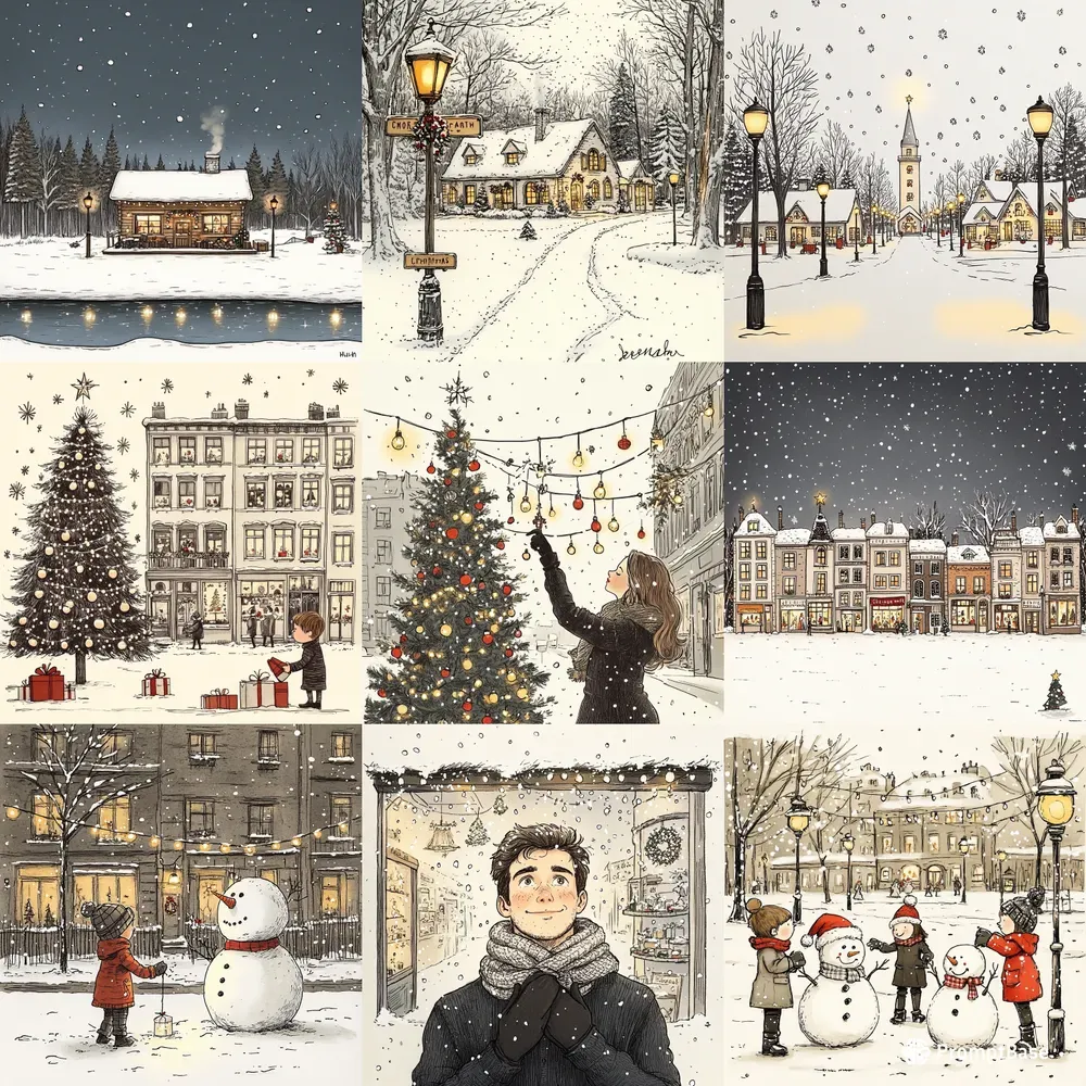 Cozy Christmas Hand Drawn Winter Scenes