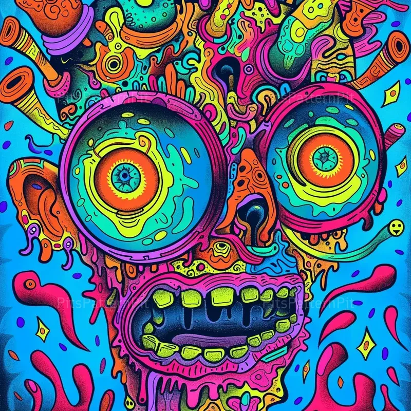 Psychedelic Trippy Cartoon Faces Art