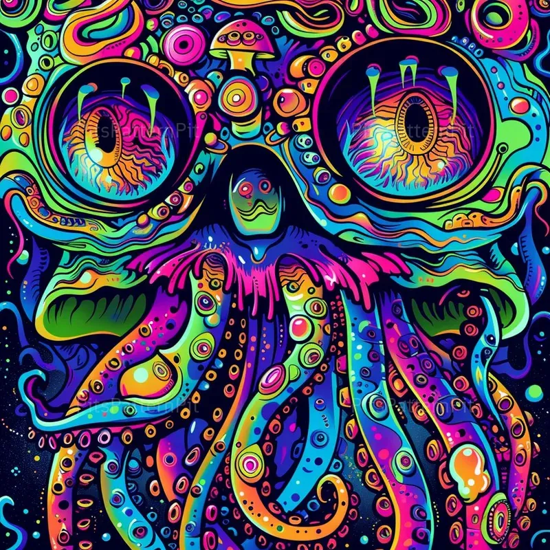 Psychedelic Trippy Cartoon Faces Art