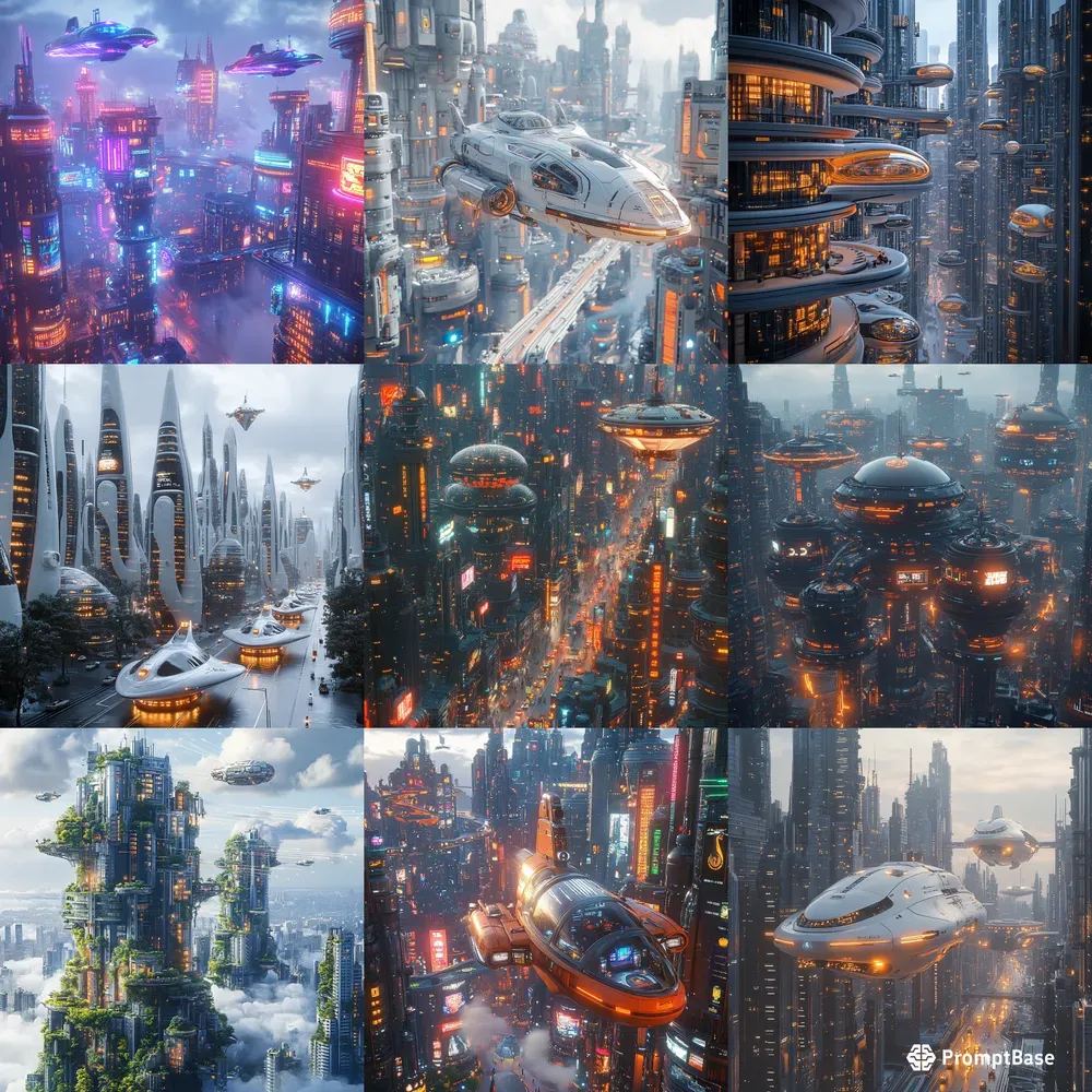 3D Futuristic Metropolis Neon Skylines