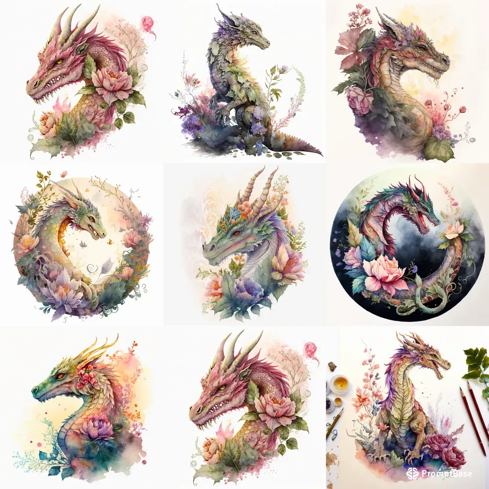 Illustrated Floral Dragons