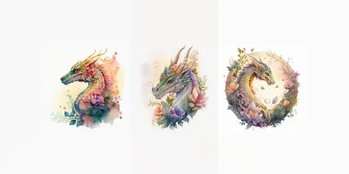 Illustrated Floral Dragons generated by midjourney