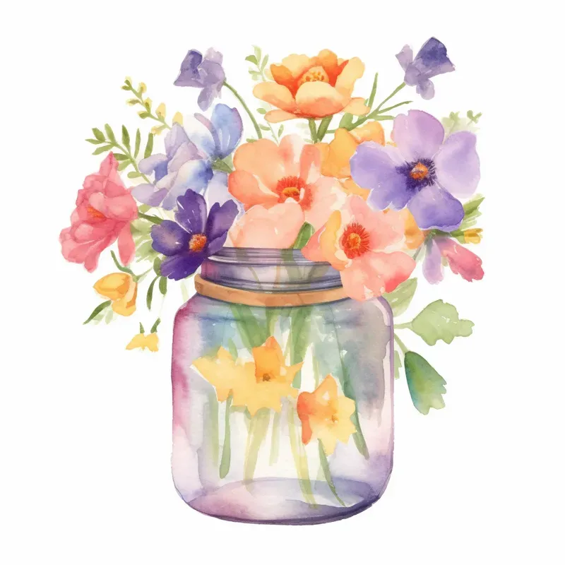 Jars Of Flowers Bouquets Cliparts