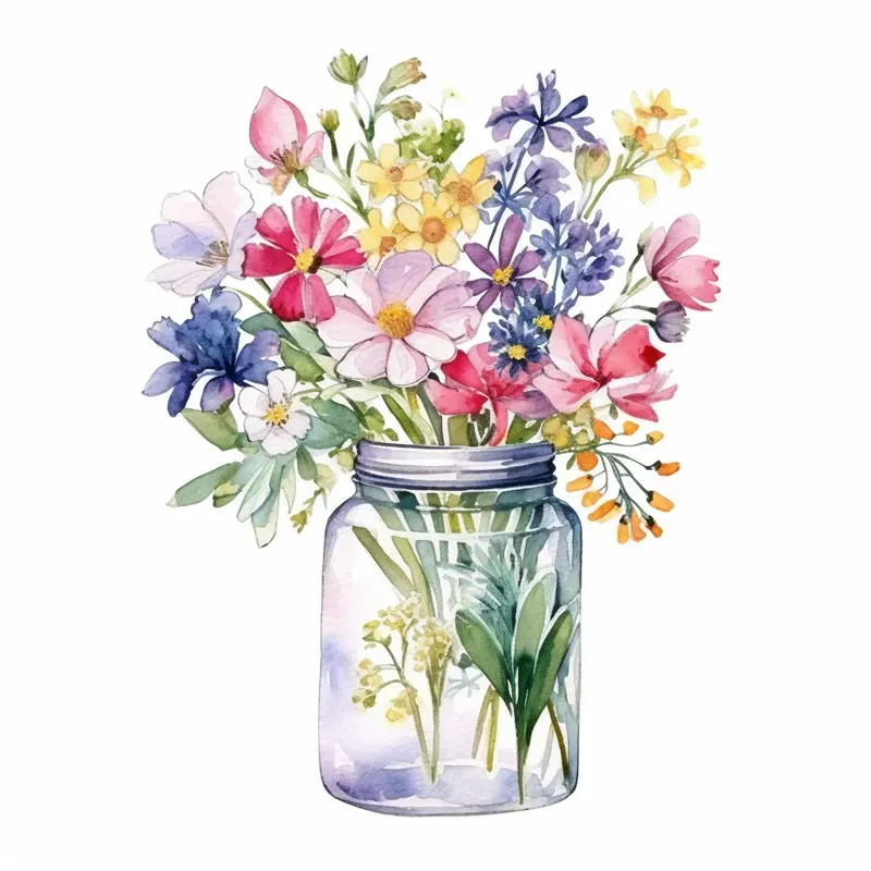 Jars Of Flowers Bouquets Cliparts