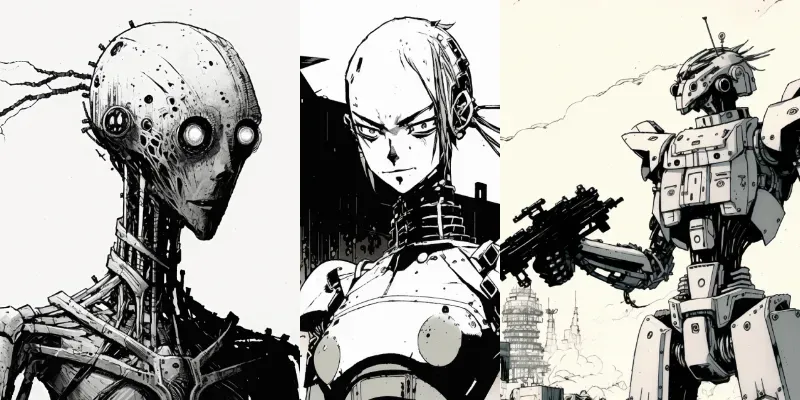 Black Inked Sci-fi Characters generated by undefined