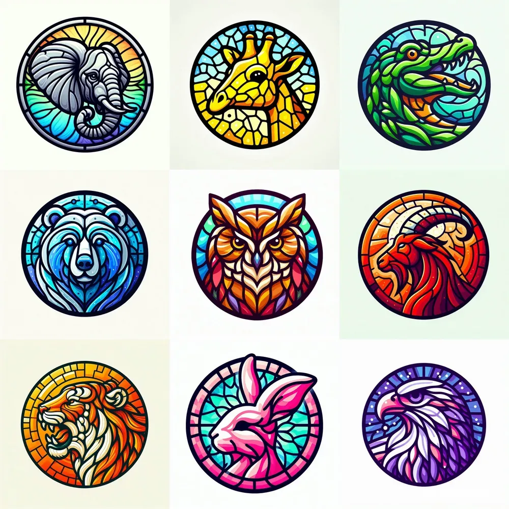 Circular Stained Glass Animals Logos
