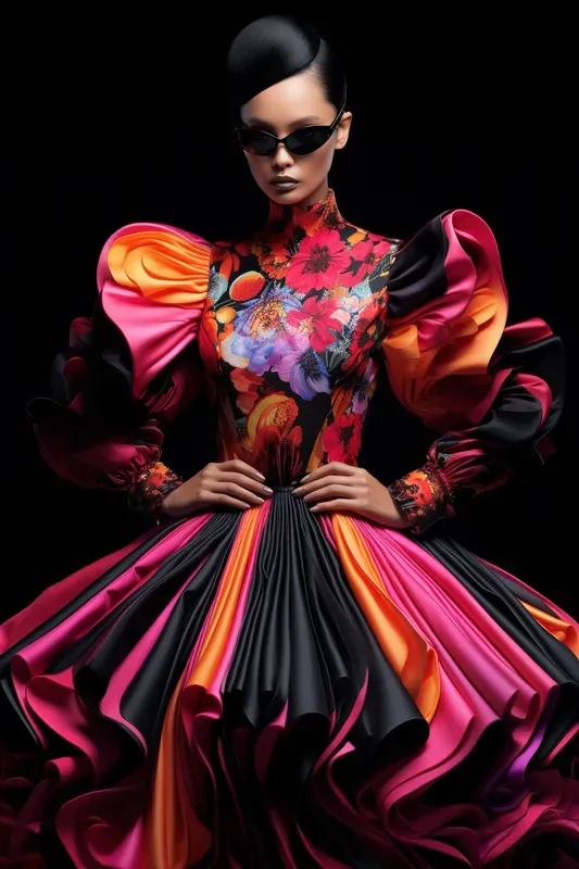 Neon Renaissance Ancient Floral Elegance