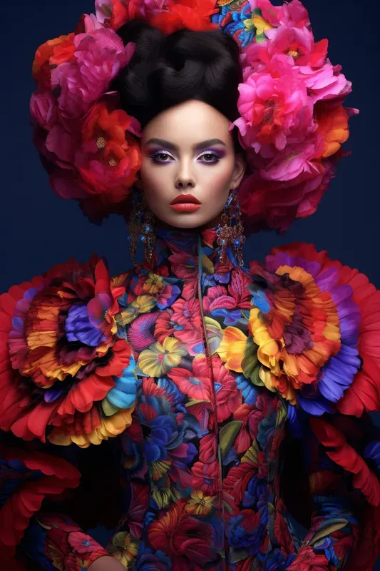 Neon Renaissance Ancient Floral Elegance