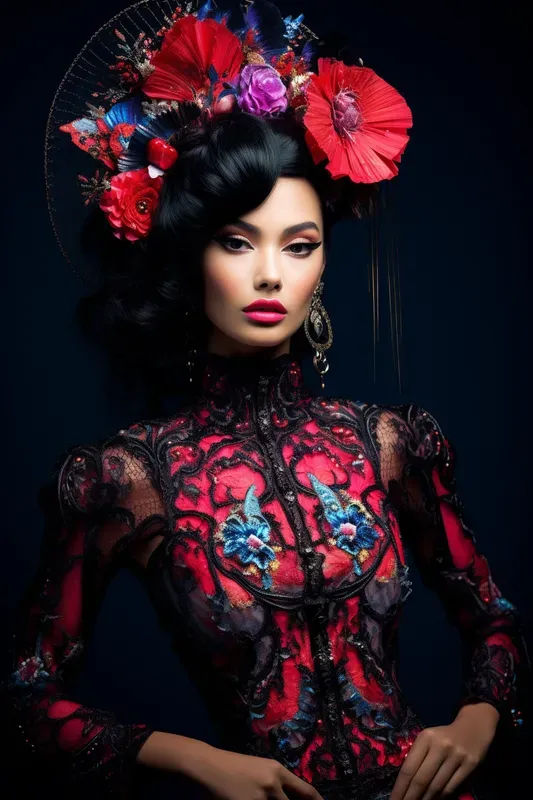 Neon Renaissance Ancient Floral Elegance