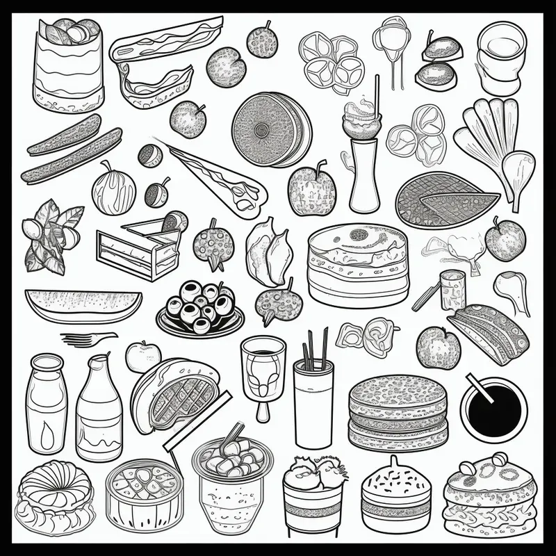 Food Kawai Pattern Coloring Pages