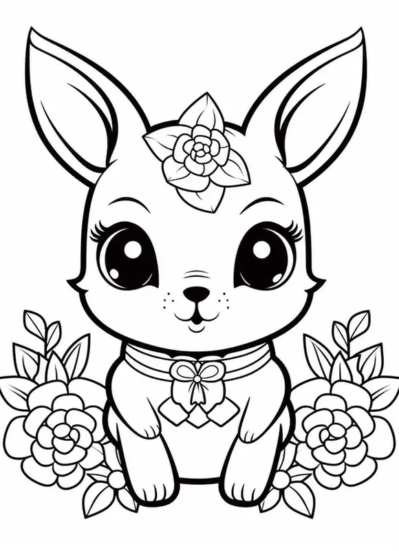 Kawaii Floral Animal Coloring Pages