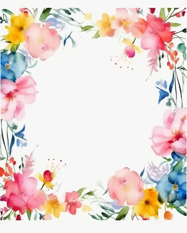 Watercolor Floral Flower Border Frames