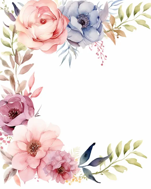 Watercolor Floral Flower Border Frames