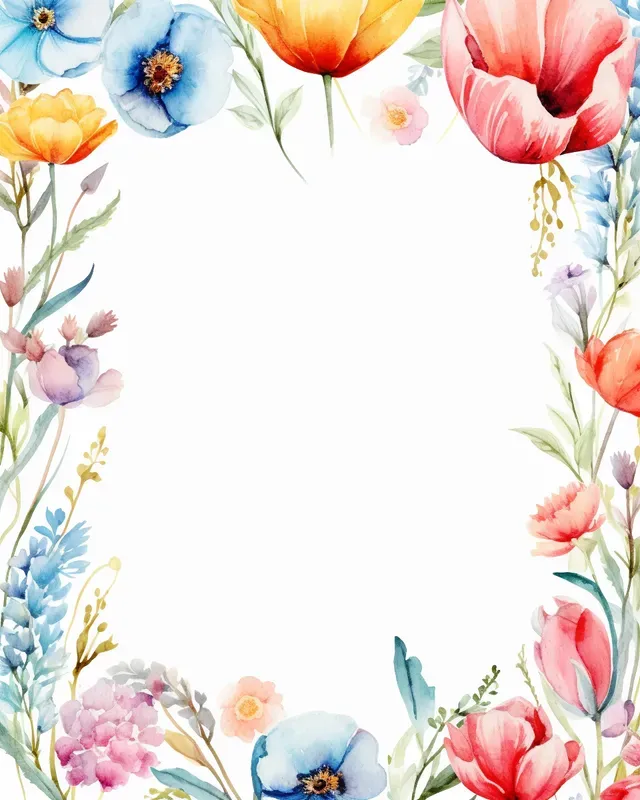 Watercolor Floral Flower Border Frames