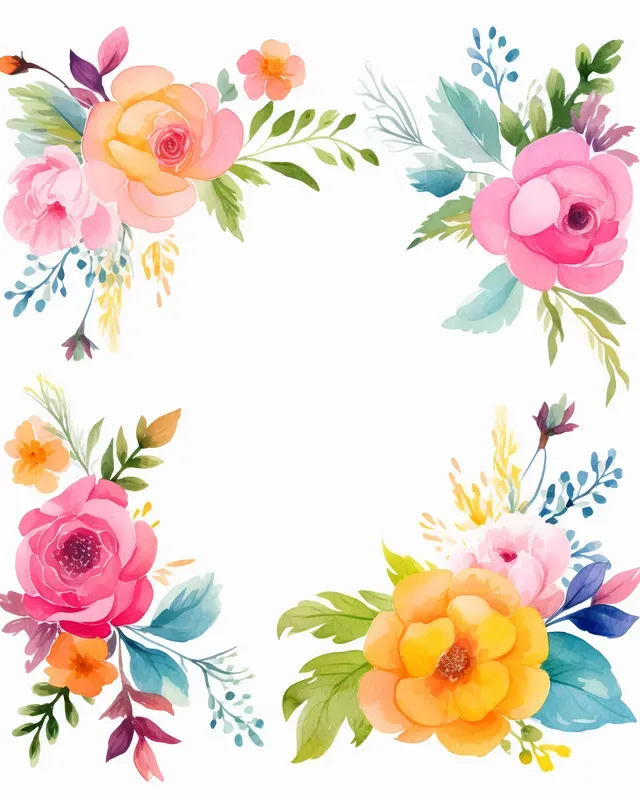Watercolor Floral Flower Border Frames