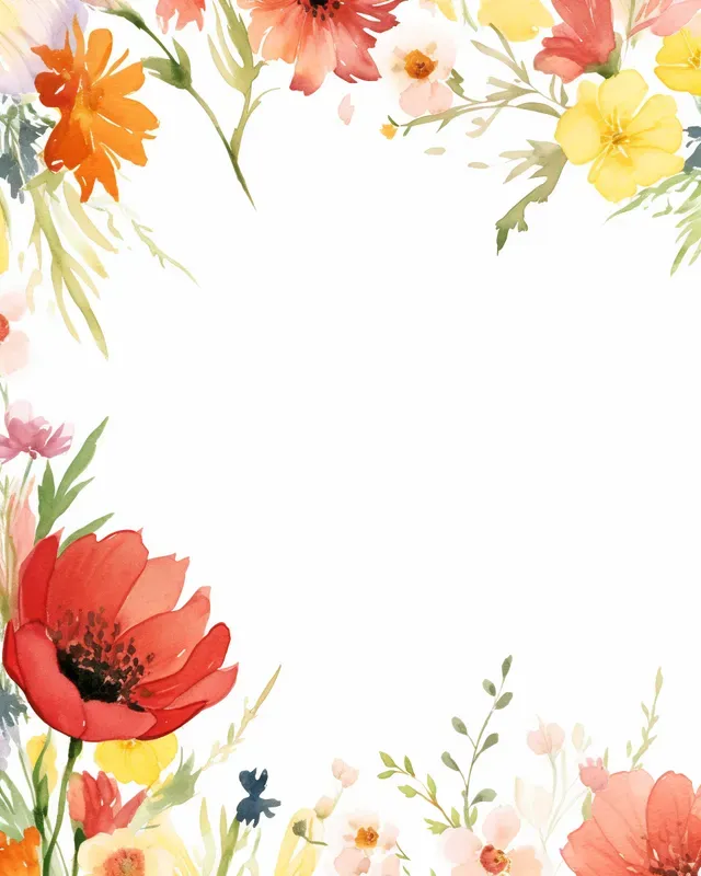 Watercolor Floral Flower Border Frames