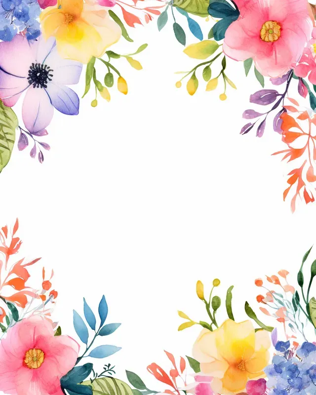 Watercolor Floral Flower Border Frames