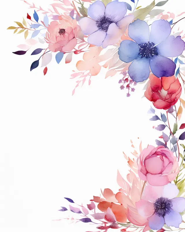 Watercolor Floral Flower Border Frames