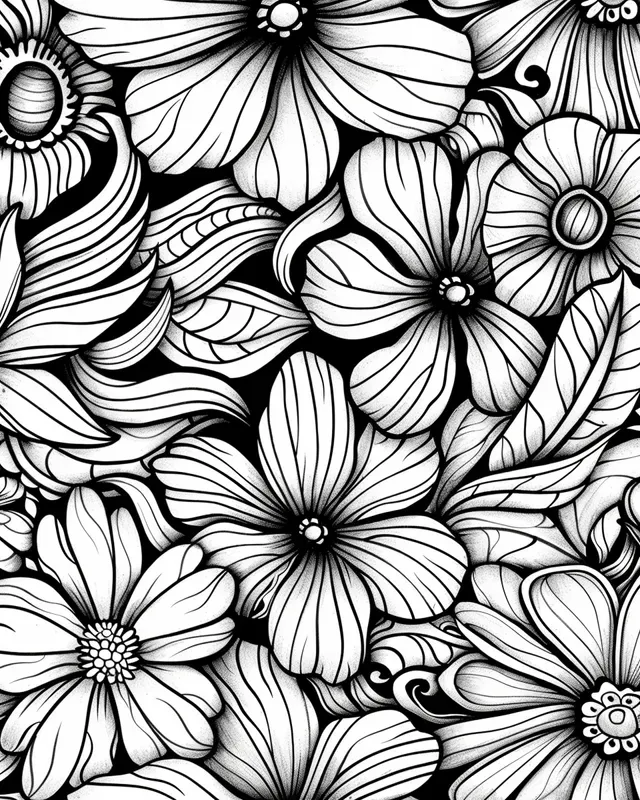 Flowers Zentangle Pattern Coloring Pages