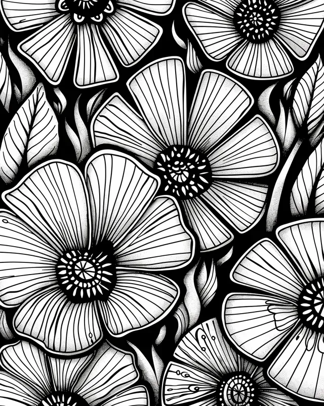 Flowers Zentangle Pattern Coloring Pages