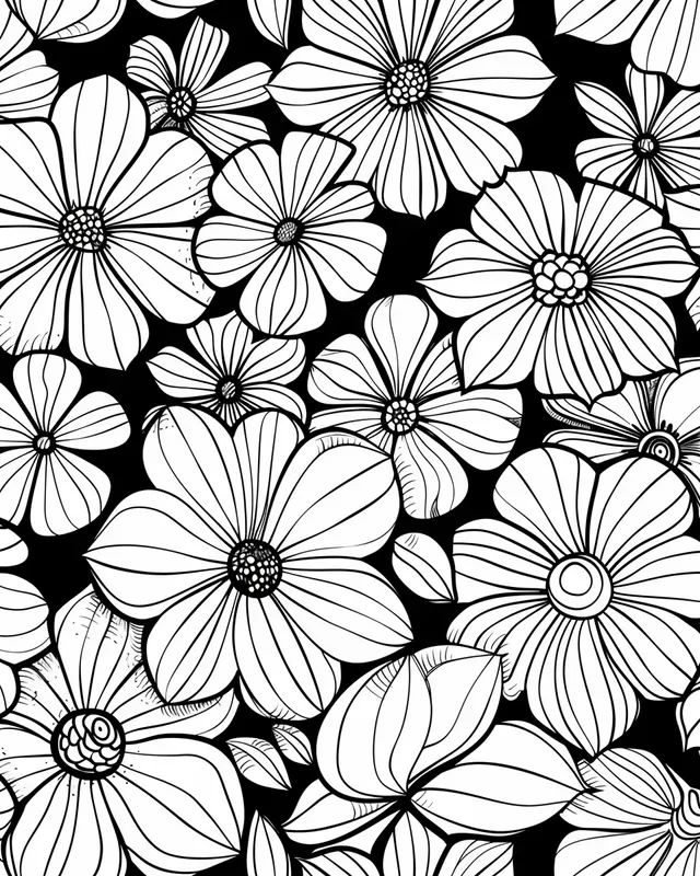 Flowers Zentangle Pattern Coloring Pages