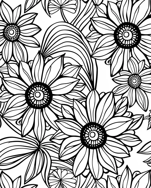 Flowers Zentangle Pattern Coloring Pages