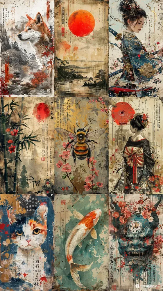 Japanese Posters Mixed Collages