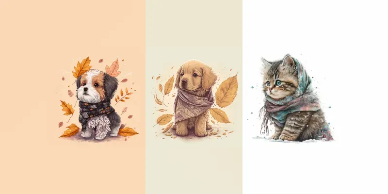 Cute Illustrations Pets In Different Seasons generated by undefined