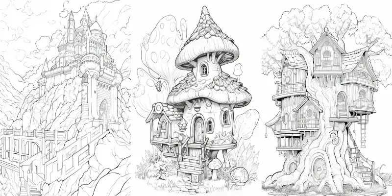 Coloring Book Pages Fantasy Landscapes generated by undefined