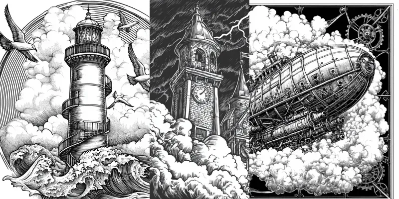 Black And White Traditional Engravings generated by undefined