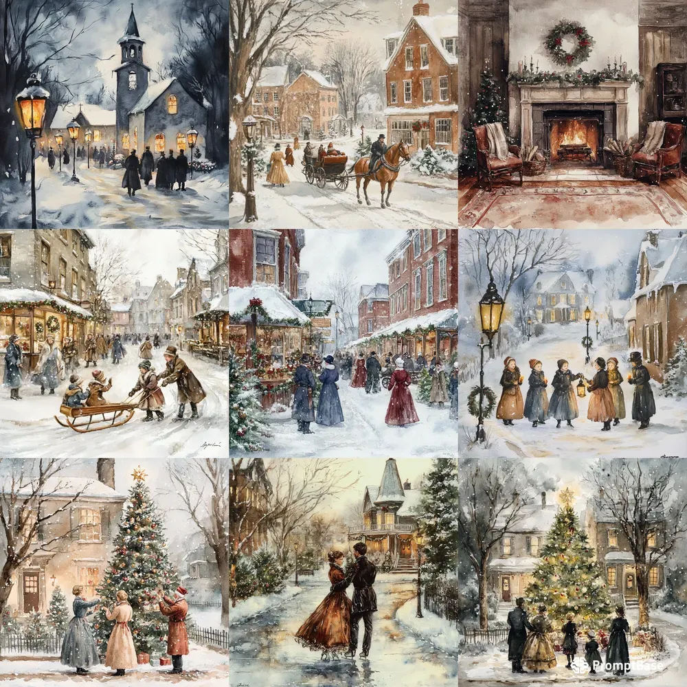 Vintage Christmas Watercolour Paintings