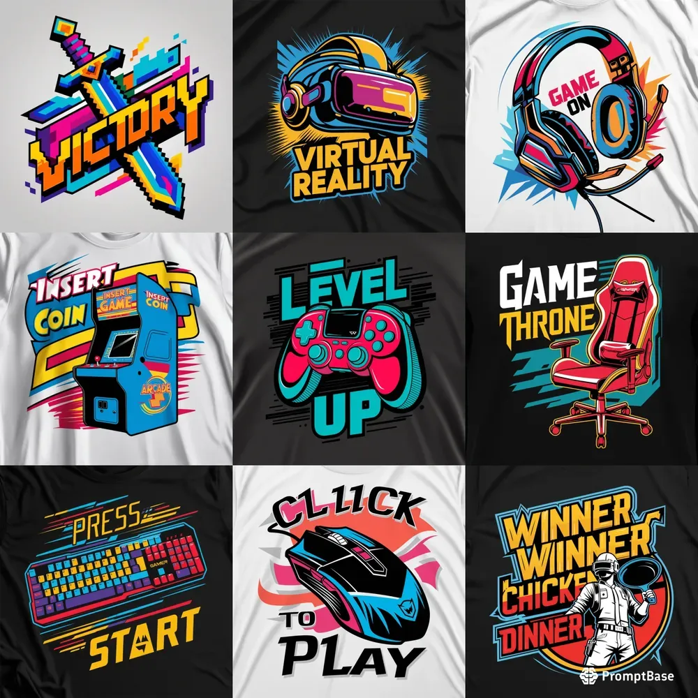 Gamer Vector Illustrations With Texts